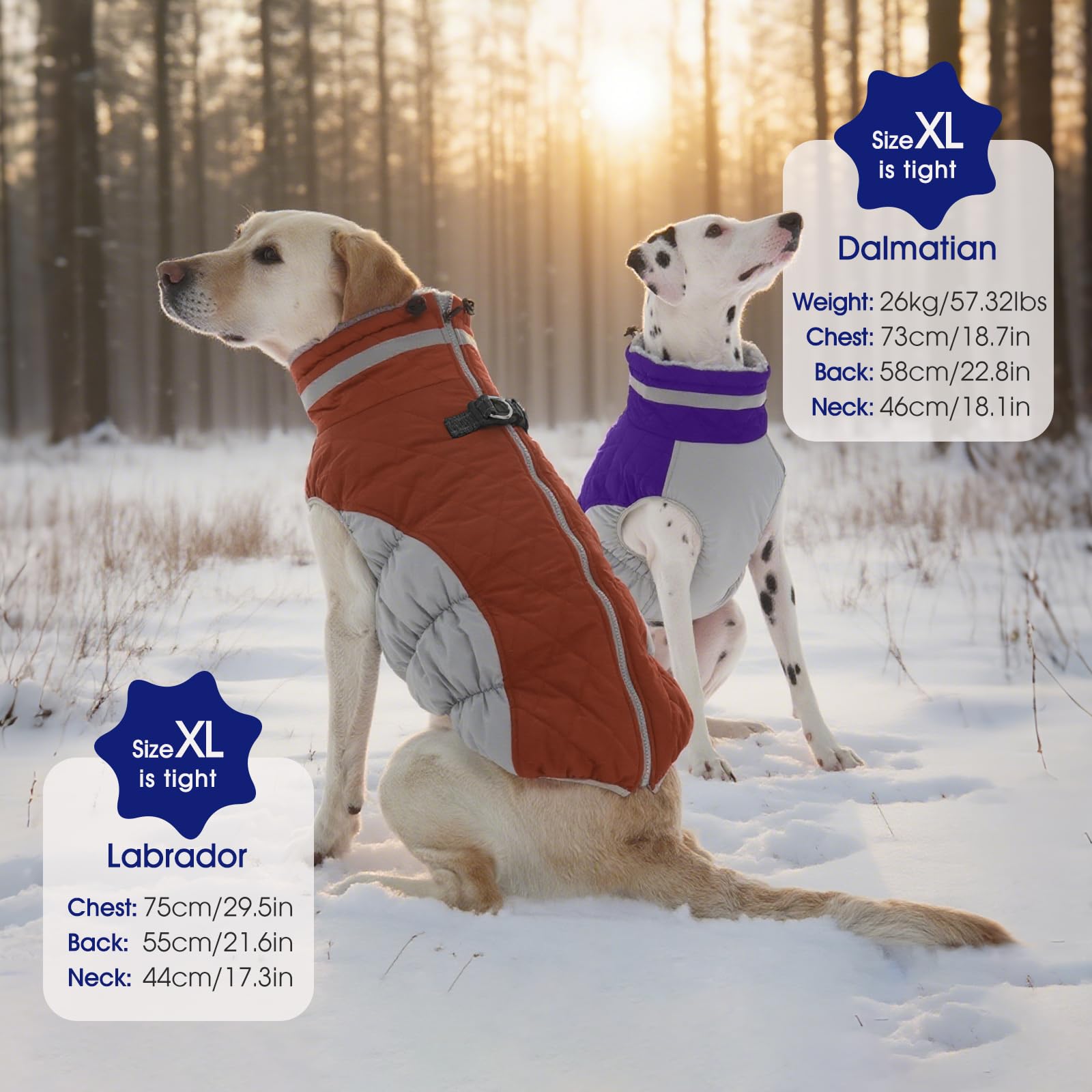 FUAMEY Dog Coat for Large Dogs — Waterproof Winter Jacket with Built-In Harness, Reflective Strips, Fleece Lining (XS-XXXL)