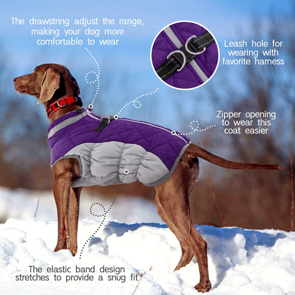 FUAMEY Dog Coat for Large Dogs — Waterproof Winter Jacket with Built-In Harness, Reflective Strips, Fleece Lining (XS-XXXL)
