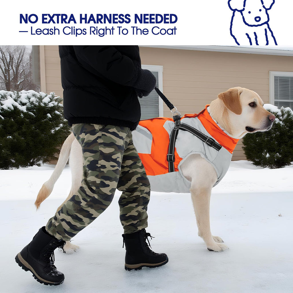 FUAMEY Large Dog Winter Jacket with Built-in Harness | Waterproof, Reflective, Fleece-Lined Coat