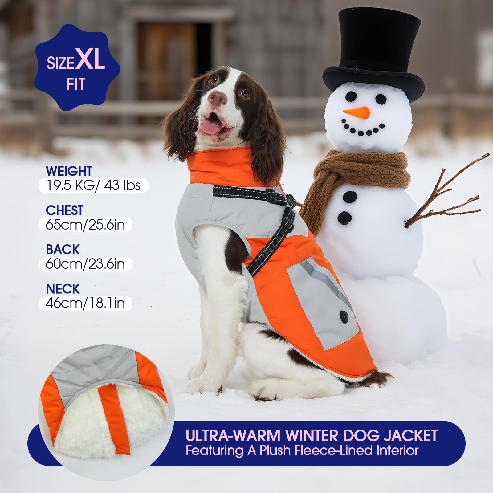 FUAMEY Large Dog Winter Jacket with Built-in Harness | Waterproof, Reflective, Fleece-Lined Coat