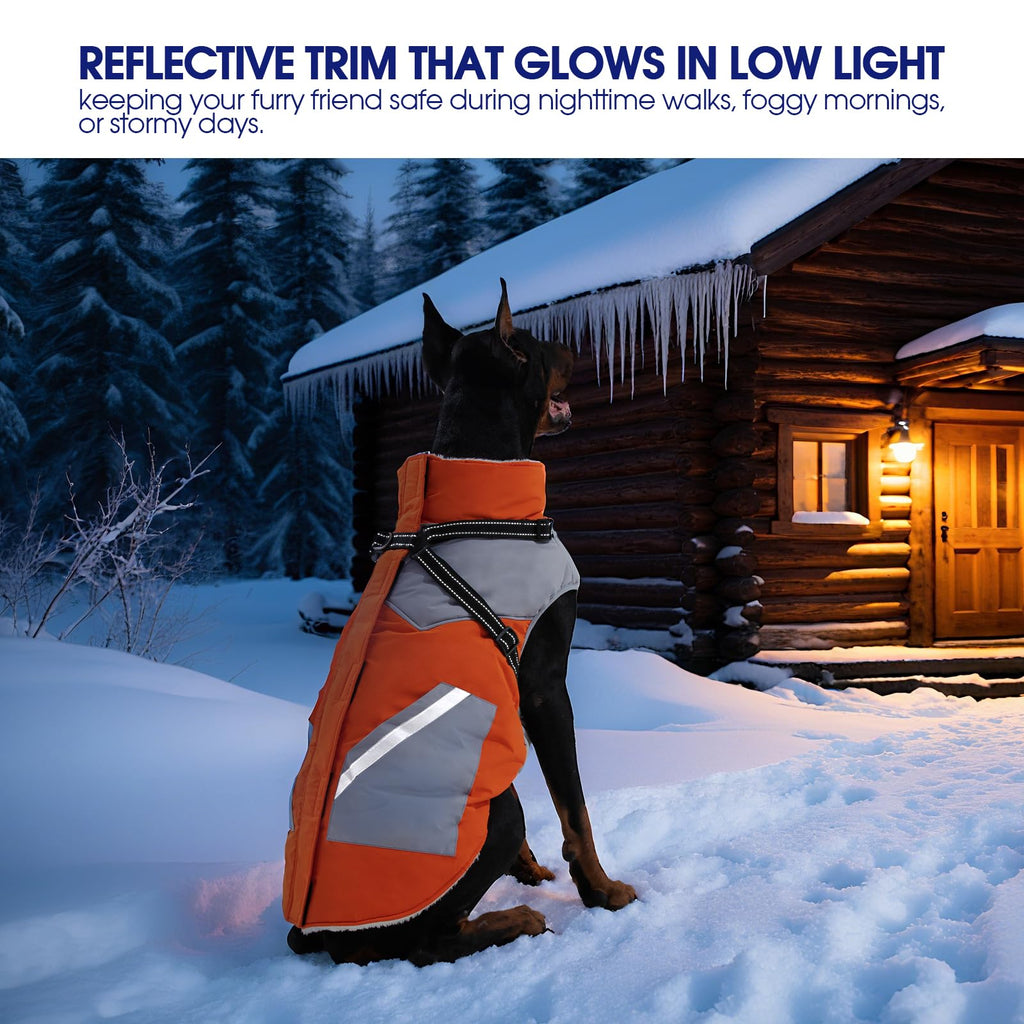 FUAMEY Large Dog Winter Jacket with Built-in Harness | Waterproof, Reflective, Fleece-Lined Coat