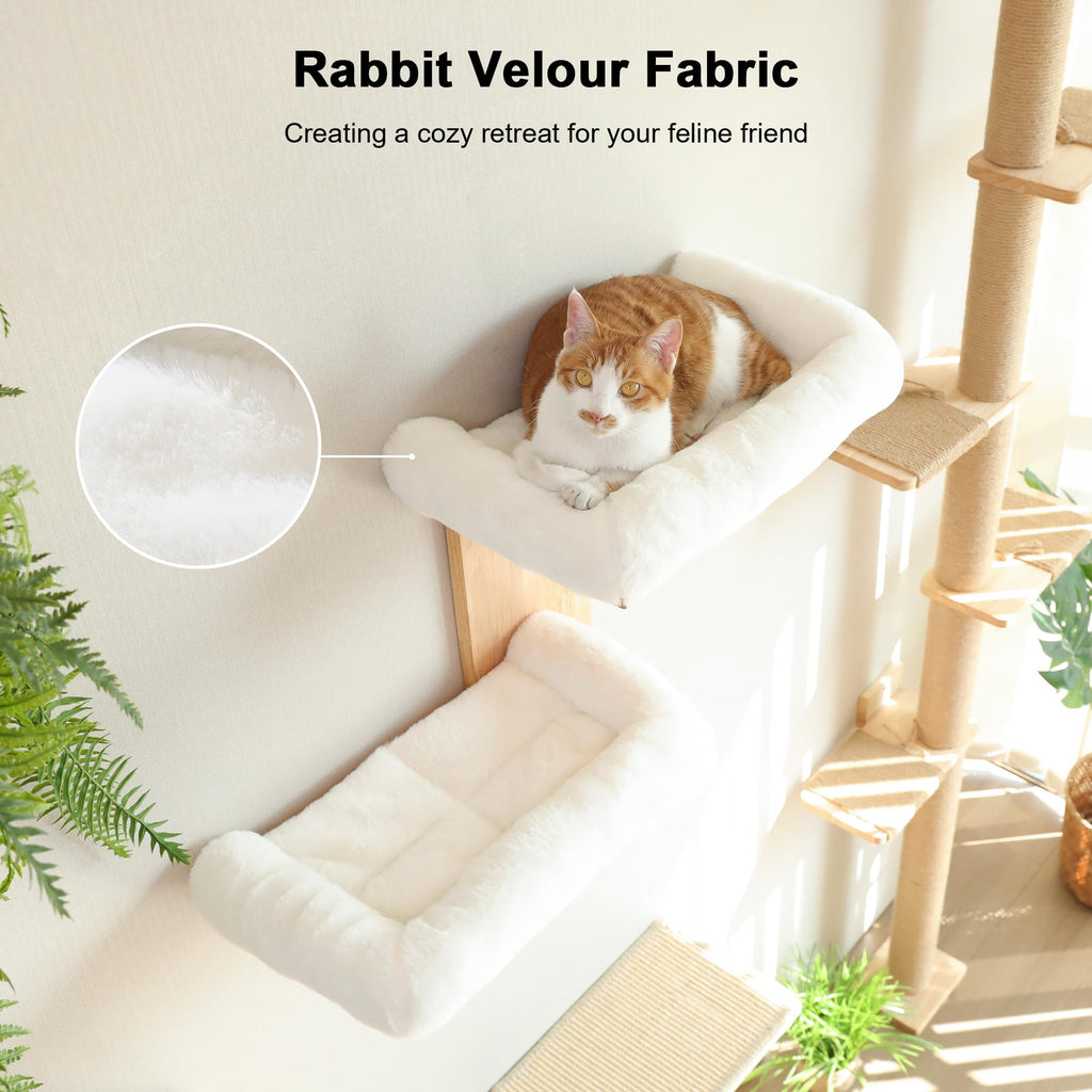 FUKUMARU Cat Wall Shelves - 2-Platform Tree-Shape Floating Shelf with Cushioned Perch