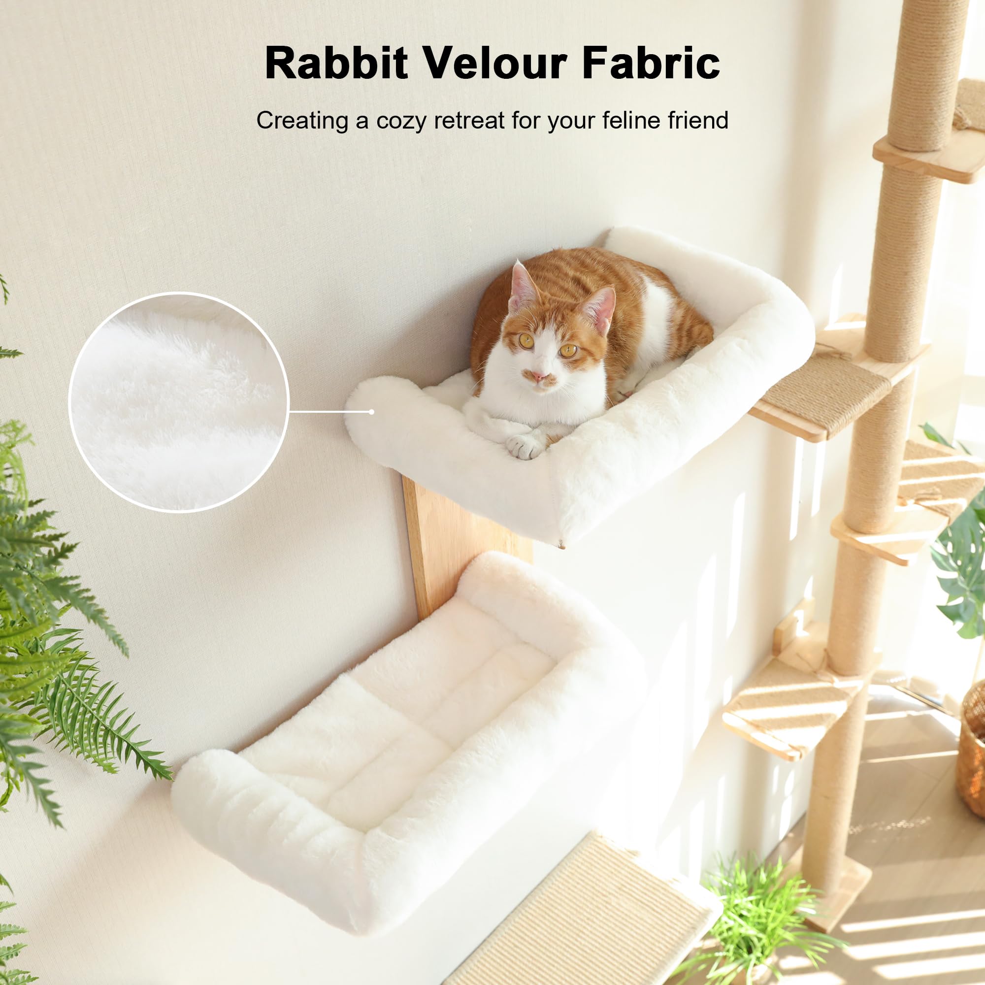FUKUMARU Cat Wall Shelves - 2-Platform Tree-Shape Floating Shelf with Cushioned Perch