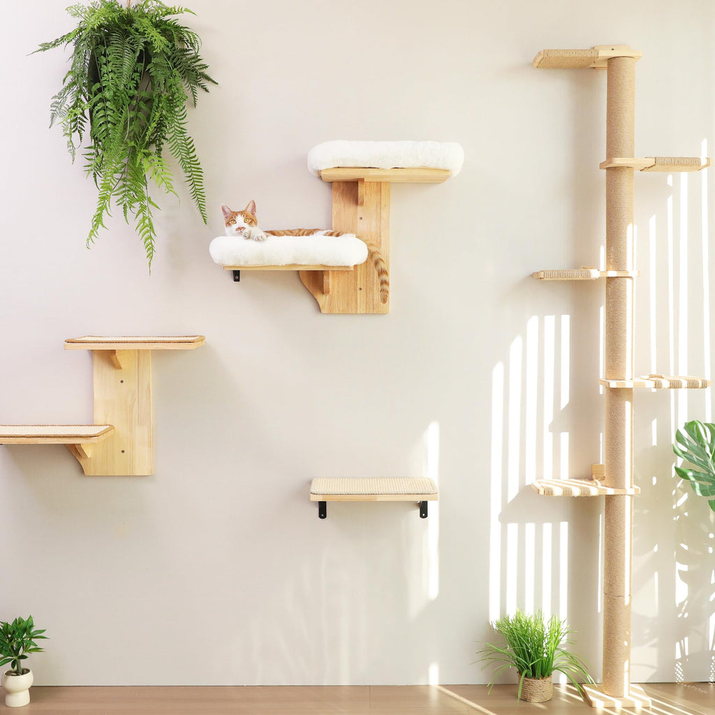 FUKUMARU Cat Wall Shelves - 2-Platform Tree-Shape Floating Shelf with Cushioned Perch