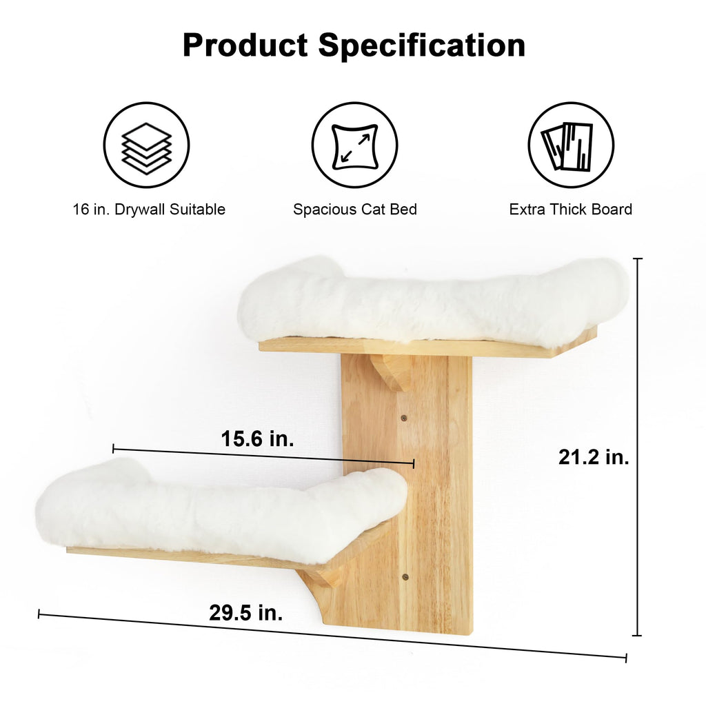 FUKUMARU Cat Wall Shelves - 2-Platform Tree-Shape Floating Shelf with Cushioned Perch