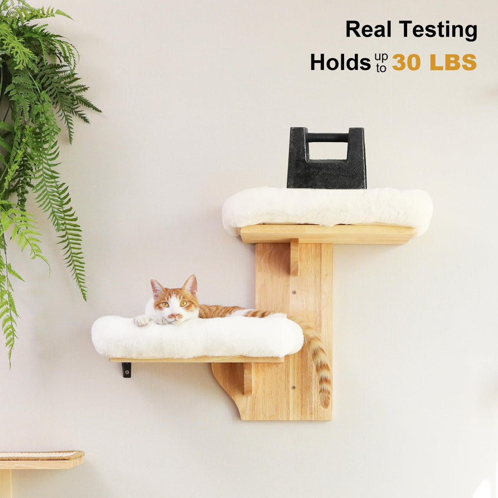 FUKUMARU Cat Wall Shelves - 2-Platform Tree-Shape Floating Shelf with Cushioned Perch