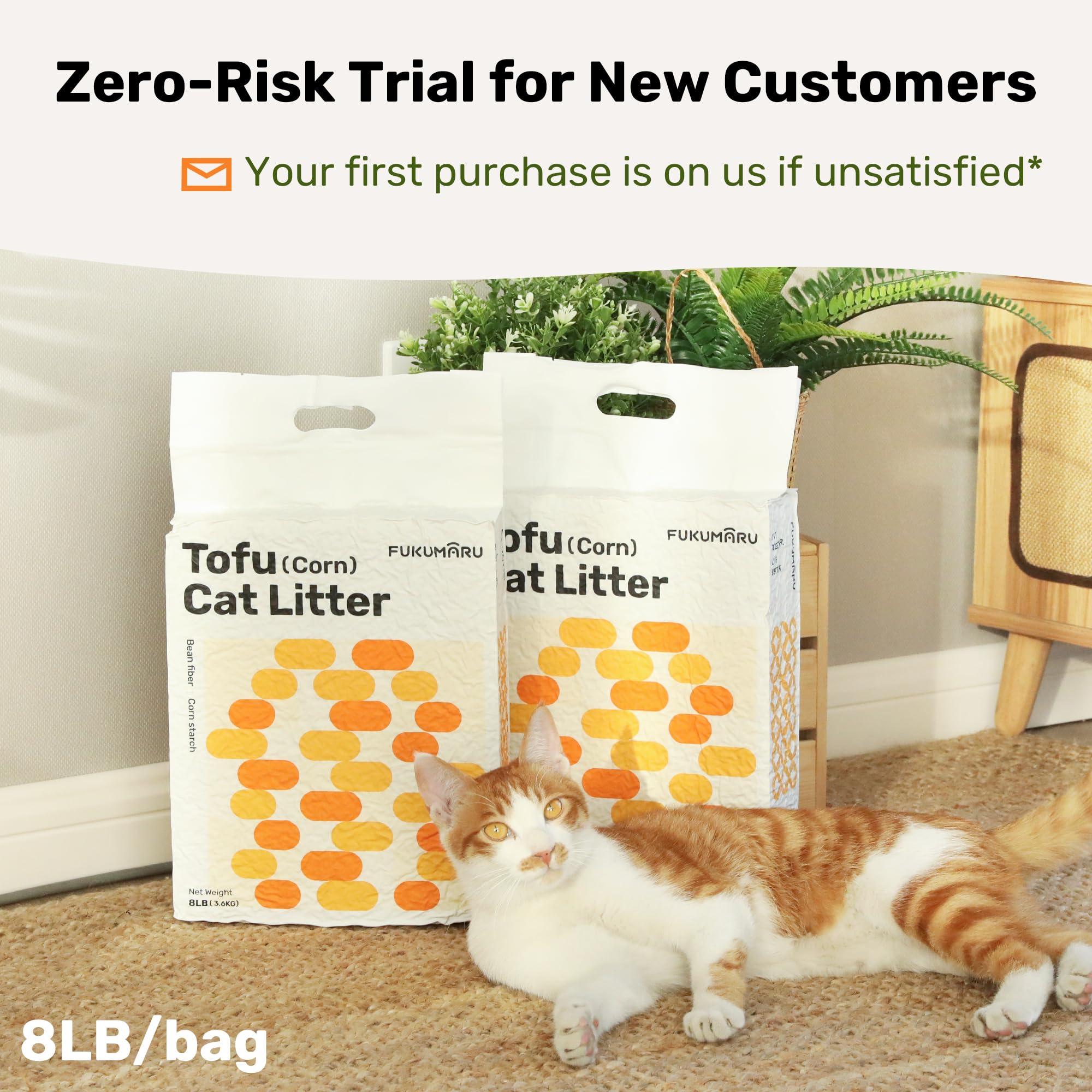 FUKUMARU Tofu Cat Litter – 32lb, Fast Clumping, Odor Control, 100% Natural