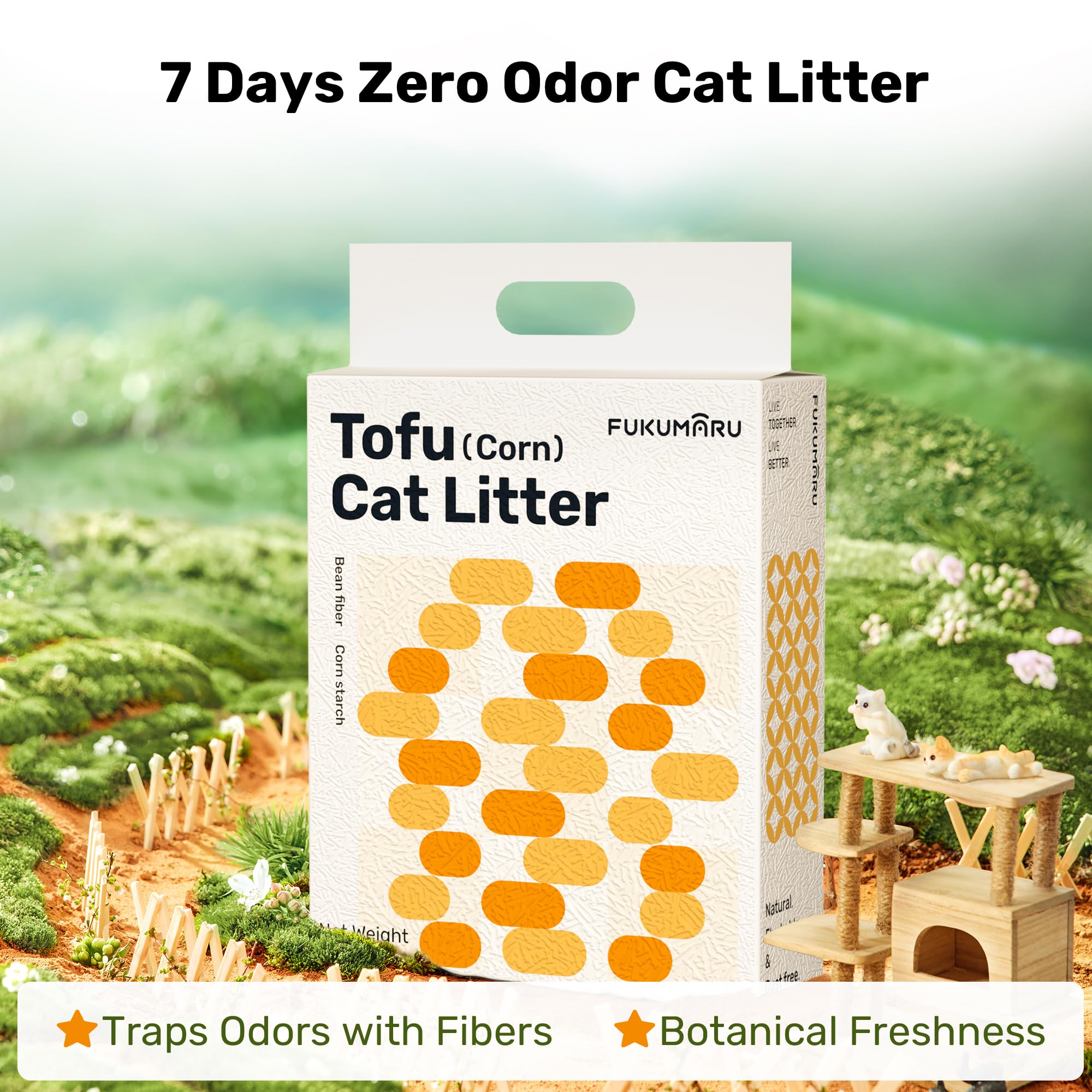 FUKUMARU Tofu Cat Litter – 32lb, Fast Clumping, Odor Control, 100% Natural