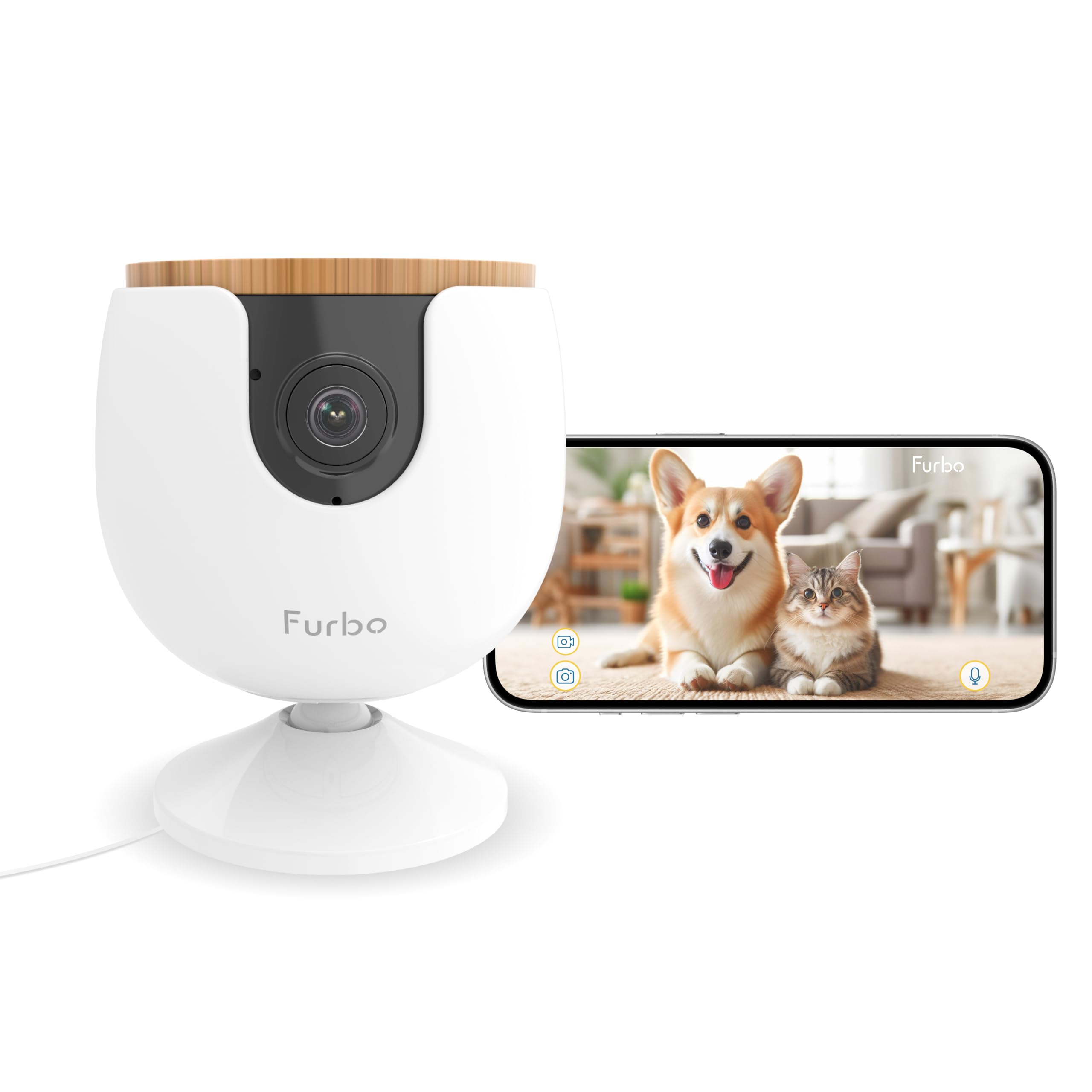 Furbo Mini Pet Camera - 1080p HD Indoor Monitor with Bark/Meow Alerts, 2-Way Audio