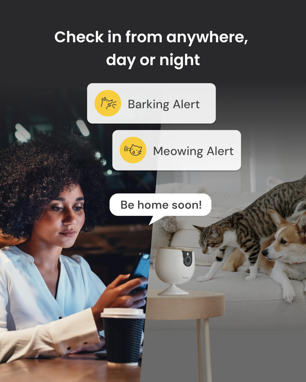 Furbo Mini Pet Camera - 1080p HD Indoor Monitor with Bark/Meow Alerts, 2-Way Audio