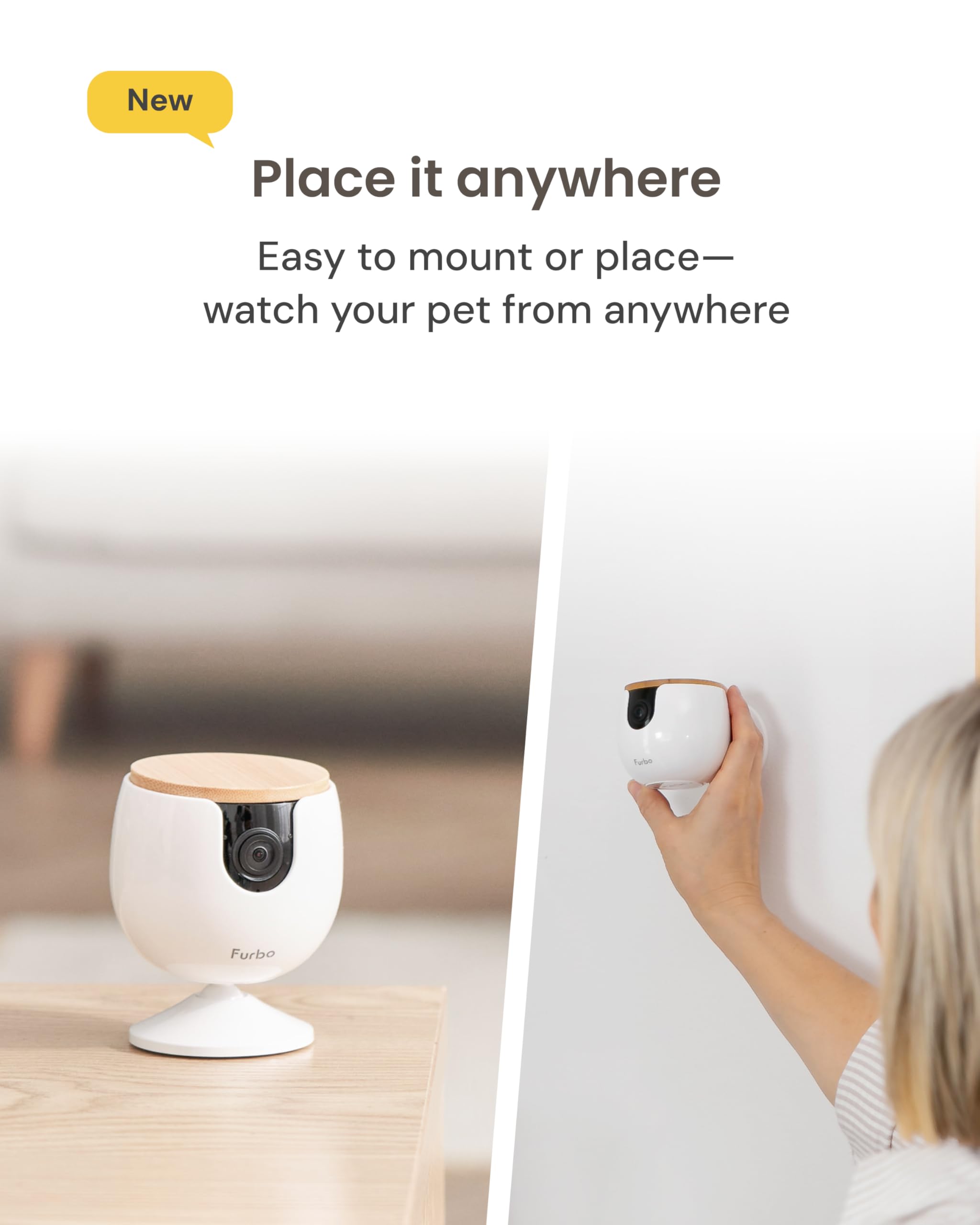 Furbo Mini Pet Camera - 1080p HD Indoor Monitor with Bark/Meow Alerts, 2-Way Audio