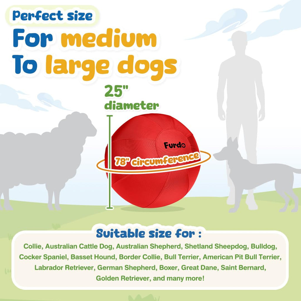 Furdo 25-Inch Herding Ball for Medium & Large Dogs — Red Nylon Ball for Active Play