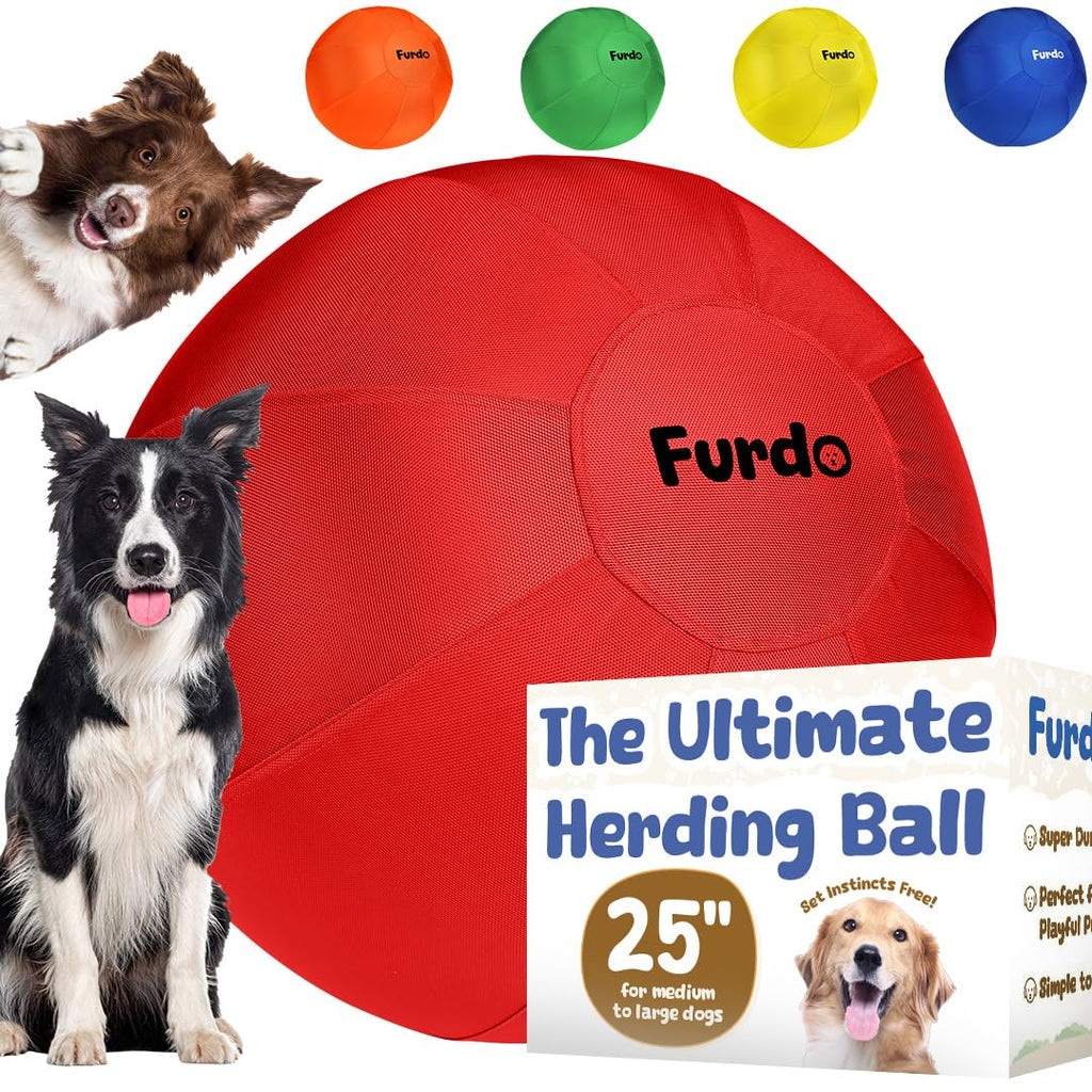 Furdo 25-Inch Herding Ball for Medium & Large Dogs — Red Nylon Ball for Active Play