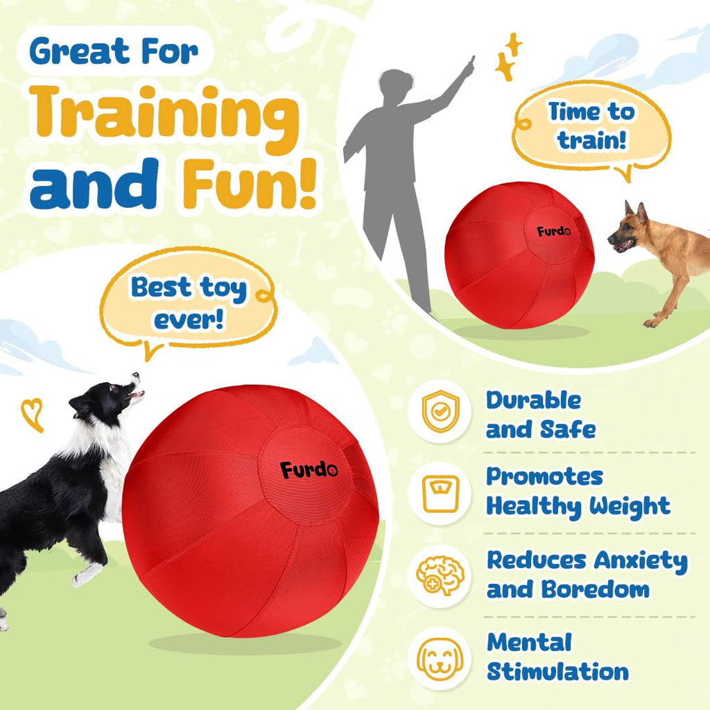 Furdo 25-Inch Herding Ball for Medium & Large Dogs — Red Nylon Ball for Active Play