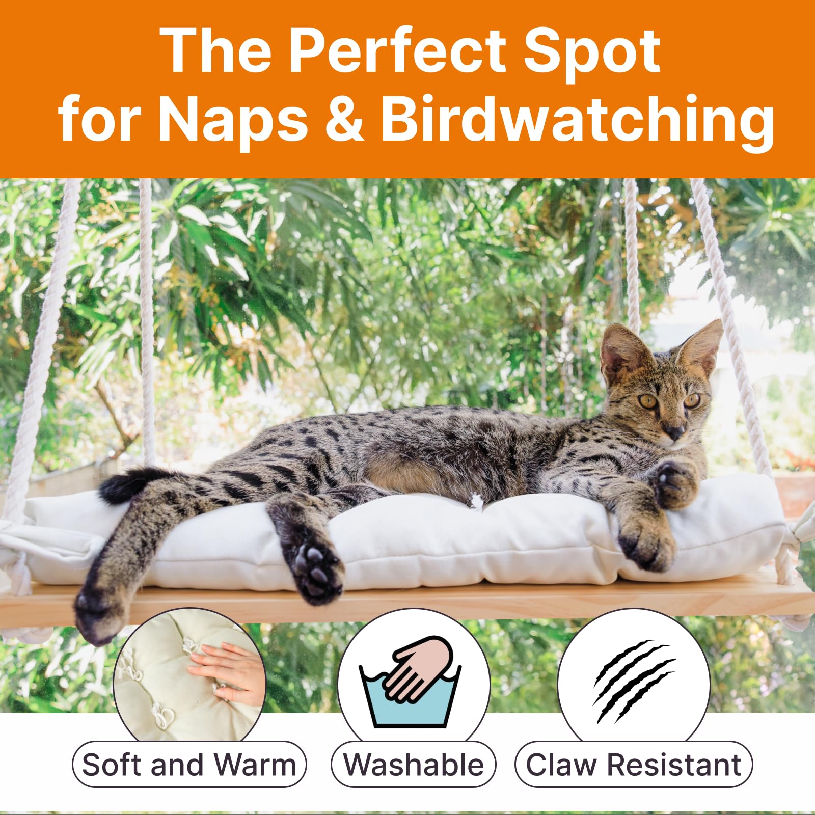 Furrfinity Large Cat Window Perch — Solid Pine Wood Hammock Bed with 42 lb Capacity