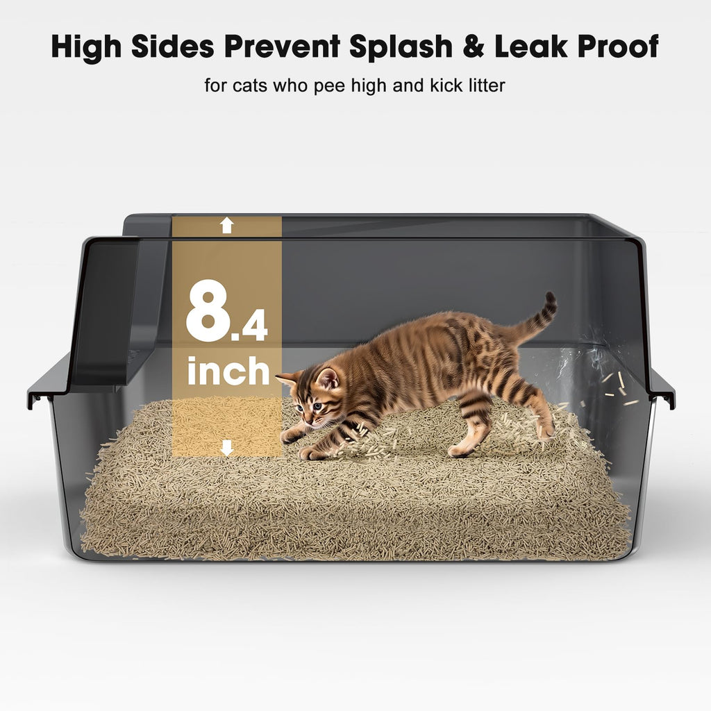 FURTIME Stainless Steel Cat Litter Box with Lid — Leak-Resistant, Easy to Clean, 2 Sizes