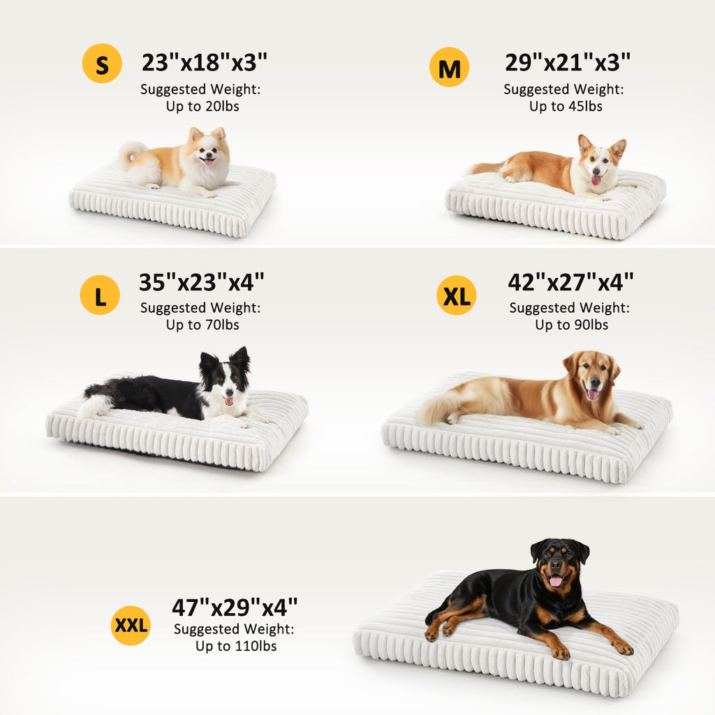 FURTIME Large Dog Bed 35x23x4 Cream – Removable Cover, Anti-Slip, Indoor/Outdoor