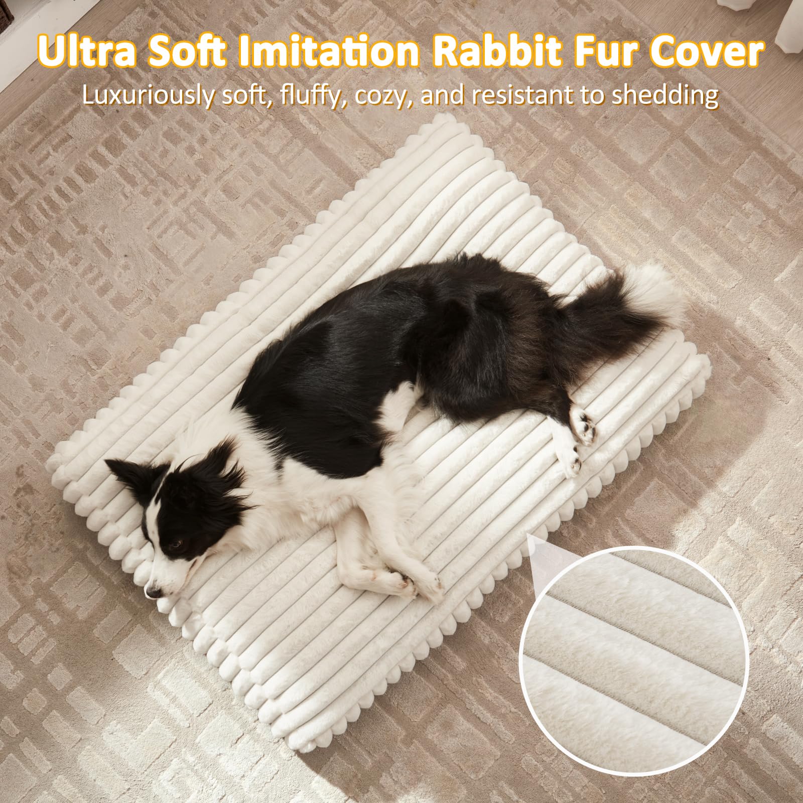 FURTIME Large Dog Bed 35x23x4 Cream – Removable Cover, Anti-Slip, Indoor/Outdoor