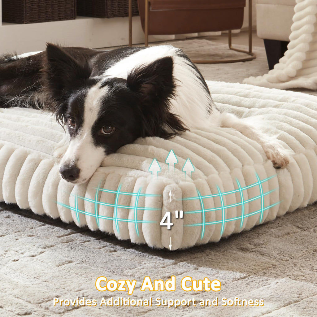 FURTIME Large Dog Bed 35x23x4 Cream – Removable Cover, Anti-Slip, Indoor/Outdoor
