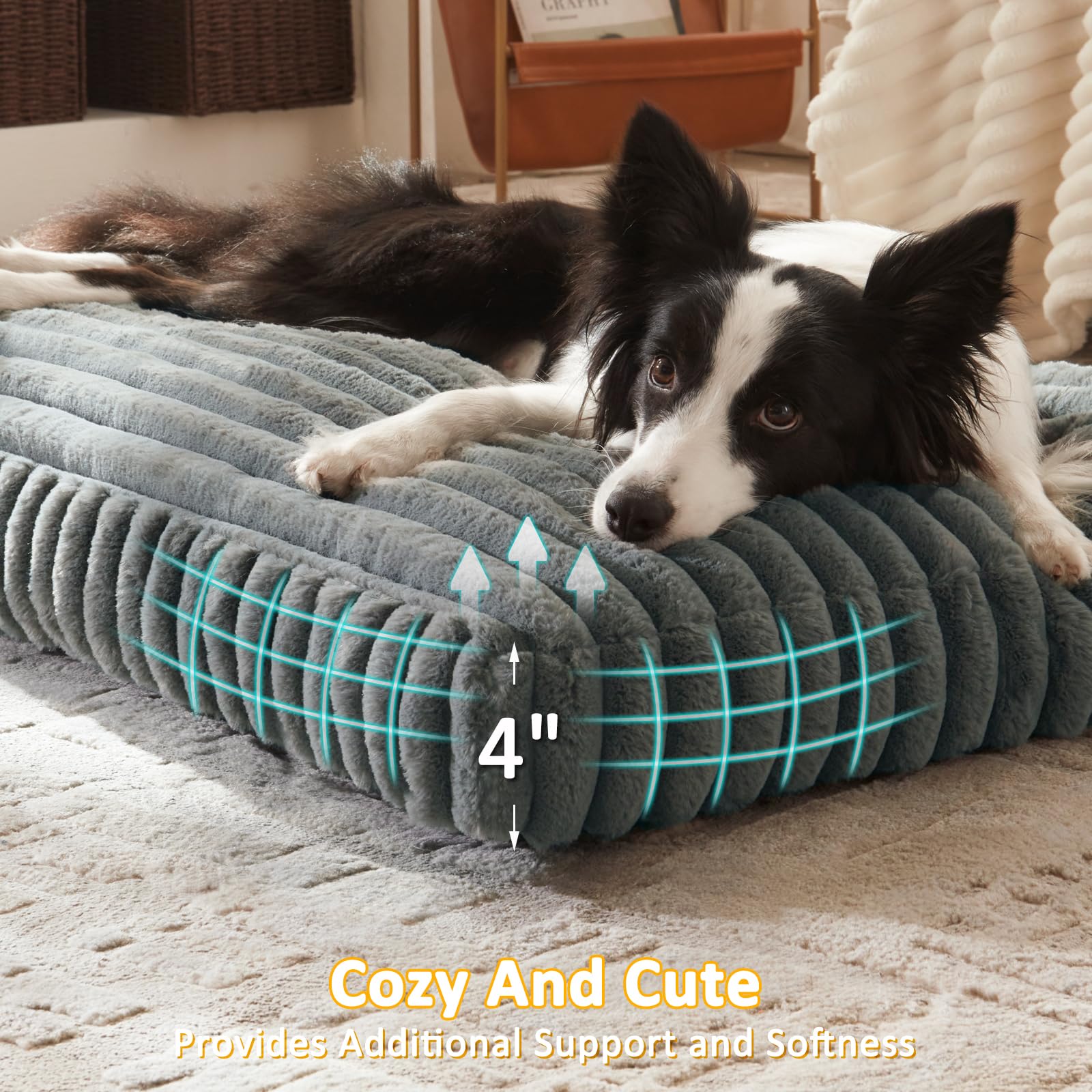 FURTIME Large Dog Bed 35x23x4 Grey – Removable Cover, Anti-Slip, Crate Bed for Indoor Use