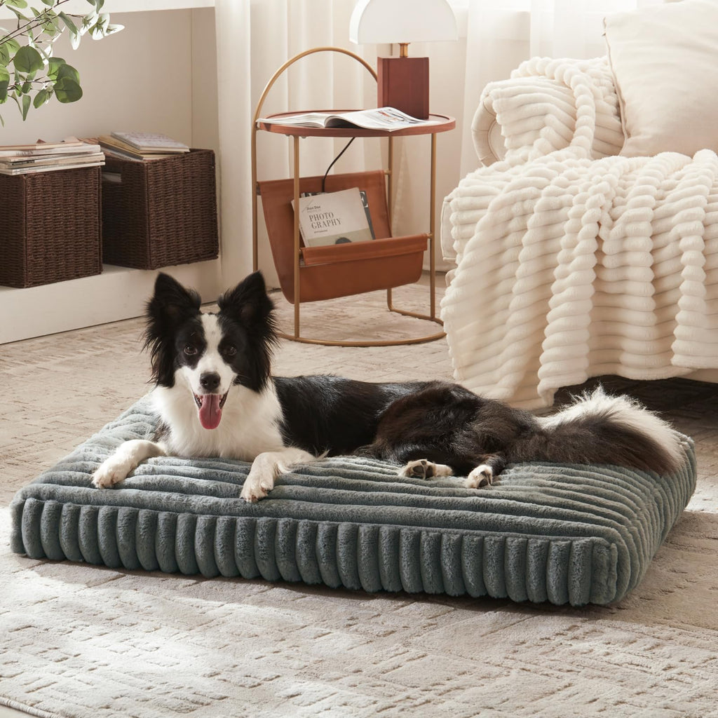 FURTIME Large Dog Bed 35x23x4 Grey – Removable Cover, Anti-Slip, Crate Bed for Indoor Use