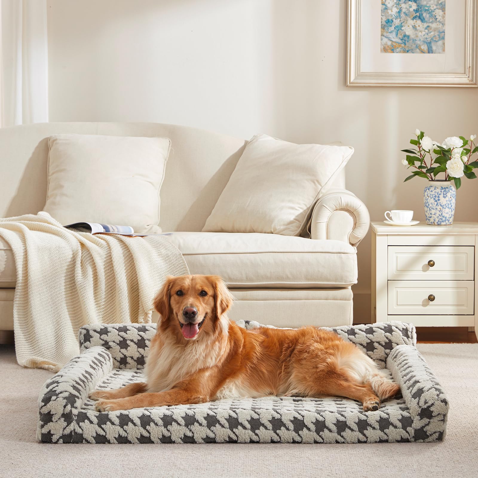 FURTIME XL Orthopedic Dog Bed – Memory Foam Couch with Removable Cover, Grey