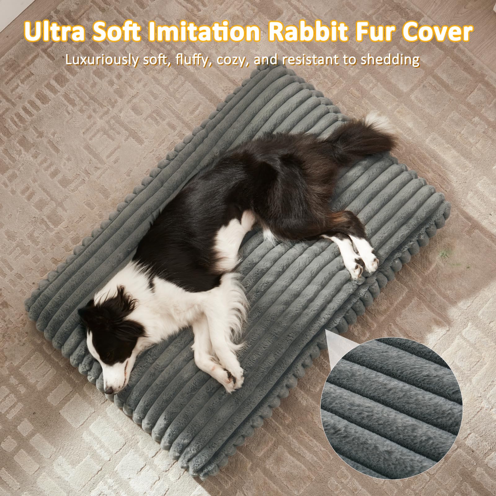 FURTIME Large Dog Bed 35x23x4 Grey – Removable Cover, Anti-Slip, Crate Bed for Indoor Use