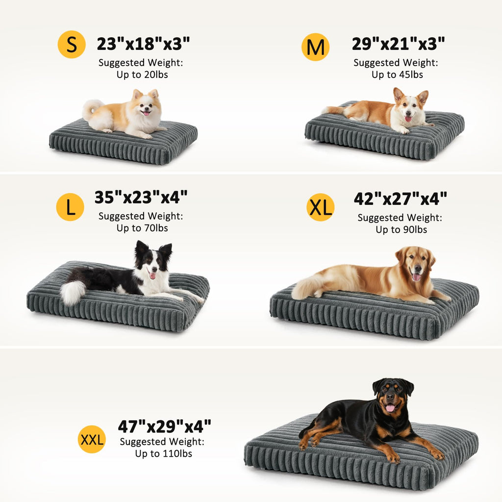 FURTIME Large Dog Bed 35x23x4 Grey – Removable Cover, Anti-Slip, Crate Bed for Indoor Use