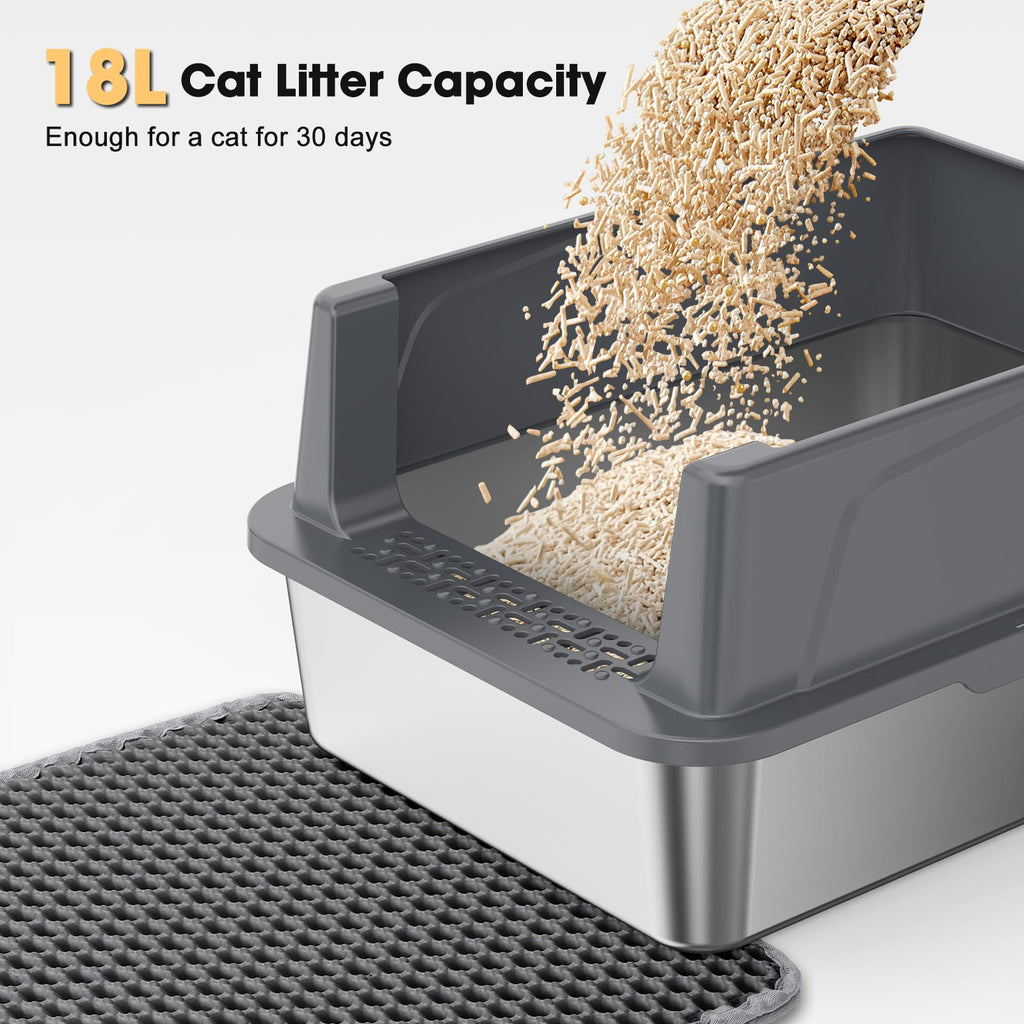 FURTIME Stainless Steel Cat Litter Box with Lid — Leak-Resistant, Easy to Clean, 2 Sizes