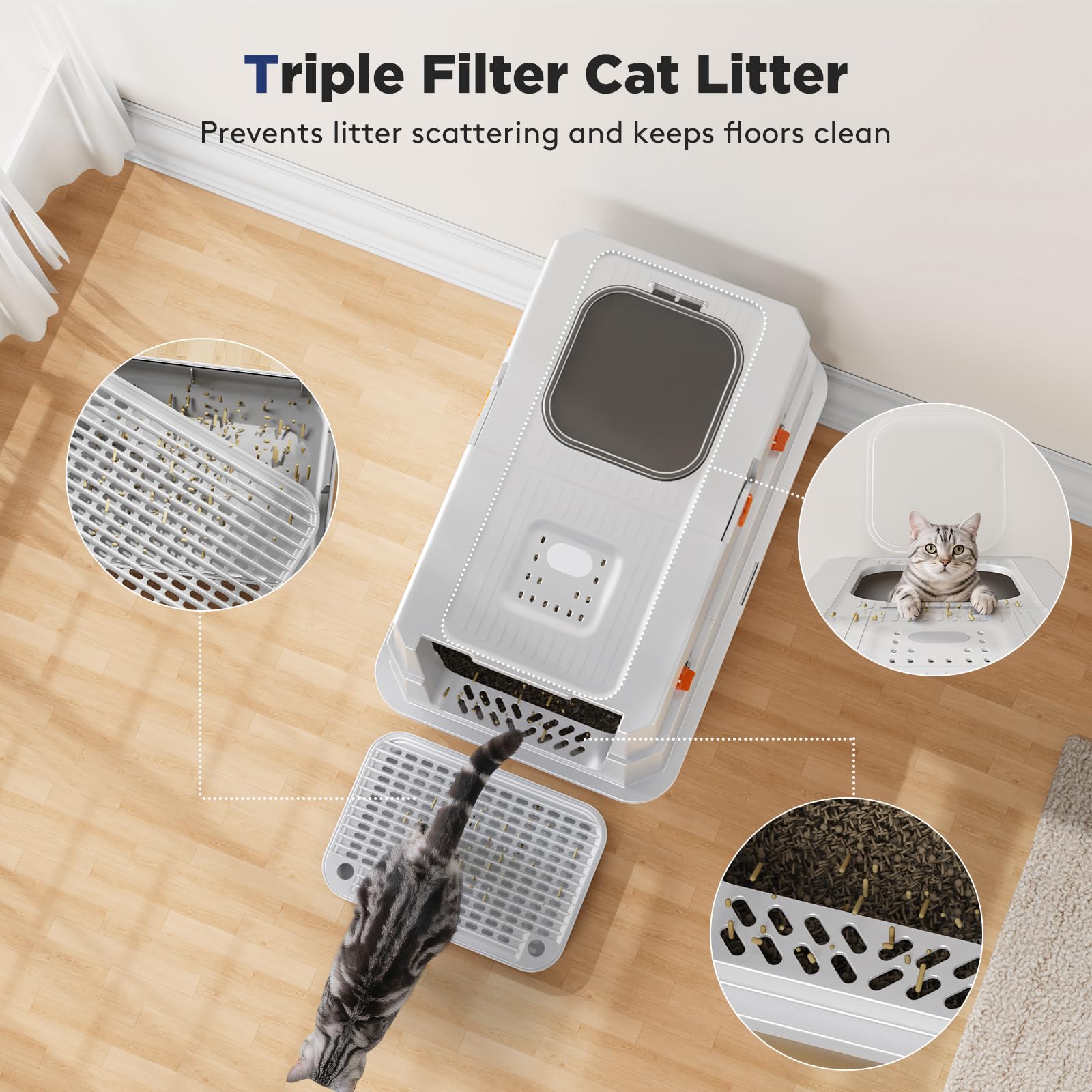 FURTIME XL Stainless Steel Litter Box with Lid | Front & Top Entry, Anti-Leakage, Odor-Free