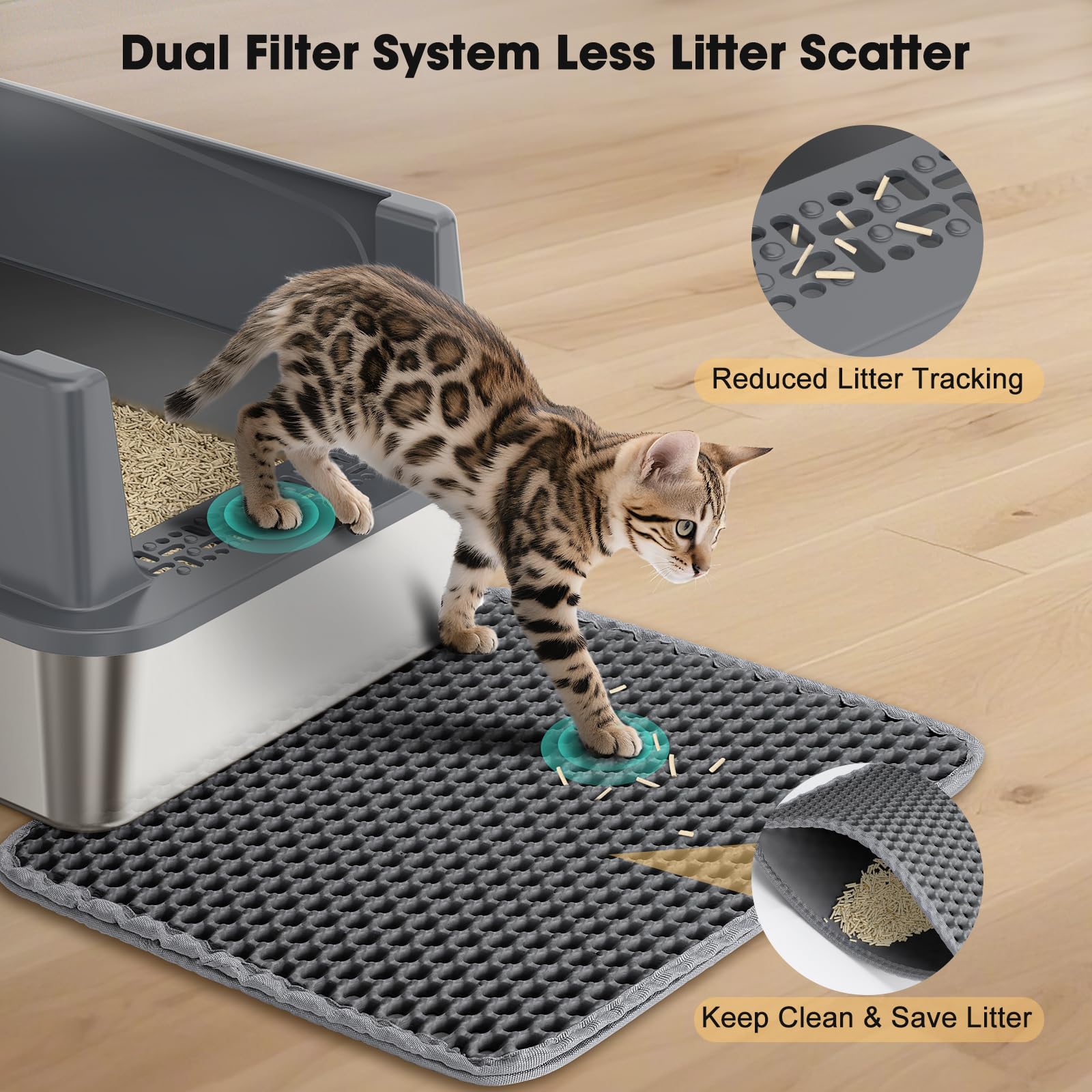FURTIME Stainless Steel Cat Litter Box with Lid — Leak-Resistant, Easy to Clean, 2 Sizes