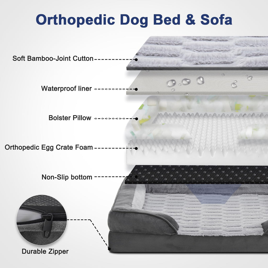 FURTIME Orthopedic Dog Bed for Medium & Large Dogs - Washable & Waterproof