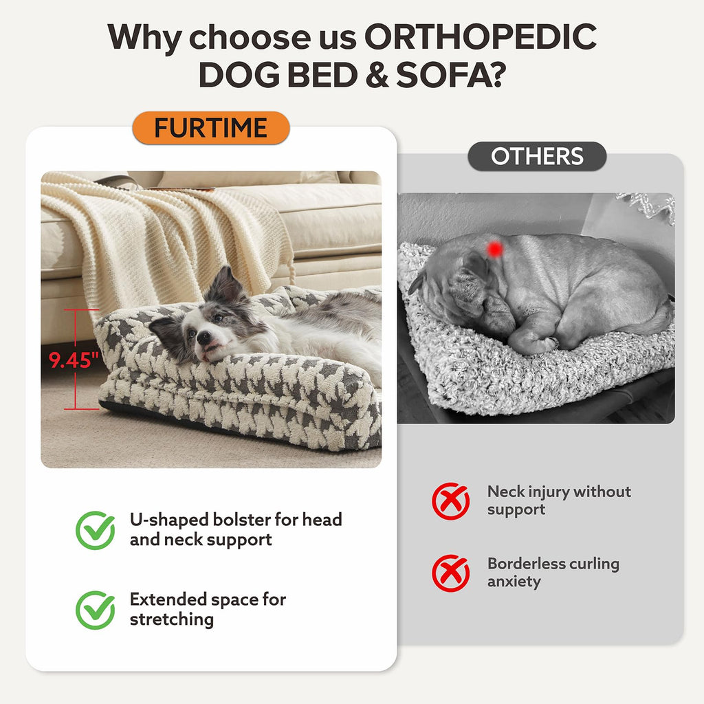 FURTIME XL Orthopedic Dog Bed – Memory Foam Couch with Removable Cover, Grey