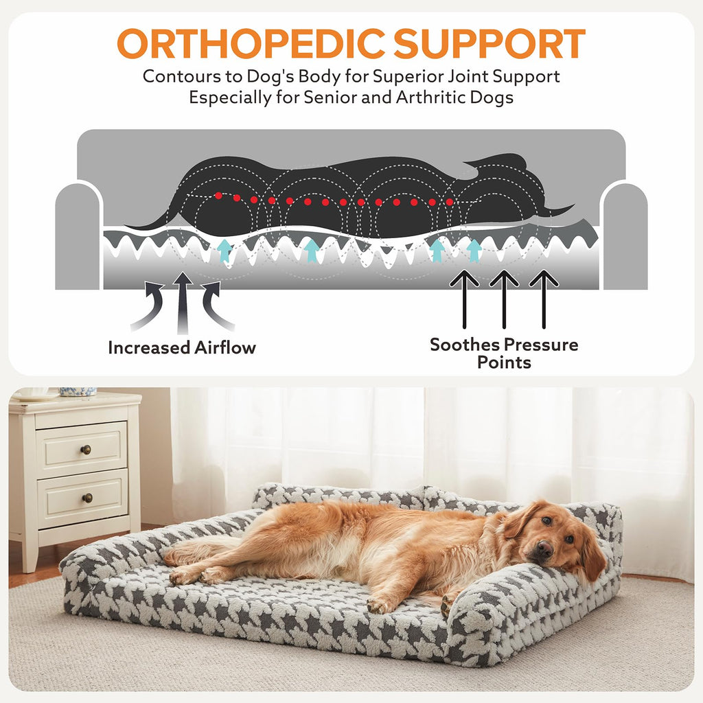 FURTIME XL Orthopedic Dog Bed – Memory Foam Couch with Removable Cover, Grey