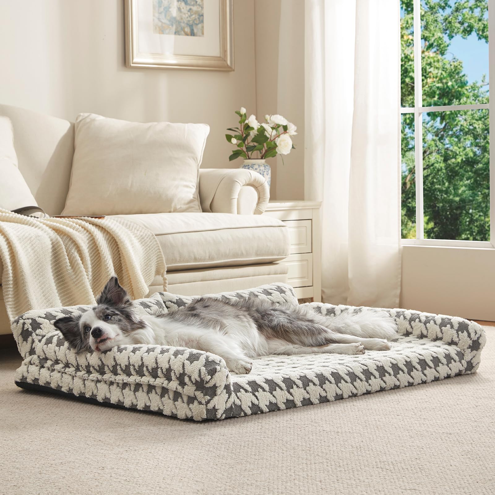 FURTIME XL Orthopedic Dog Bed – Memory Foam Couch with Removable Cover, Grey