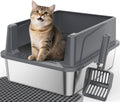 FURTIME Stainless Steel Cat Litter Box with Lid — Leak-Resistant, Easy to Clean, 2 Sizes