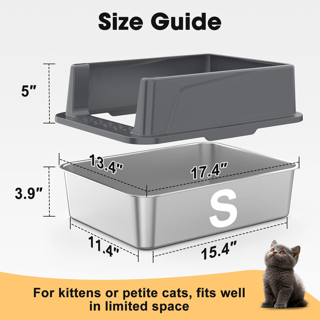 FURTIME Stainless Steel Cat Litter Box with Lid — Leak-Resistant, Easy to Clean, 2 Sizes
