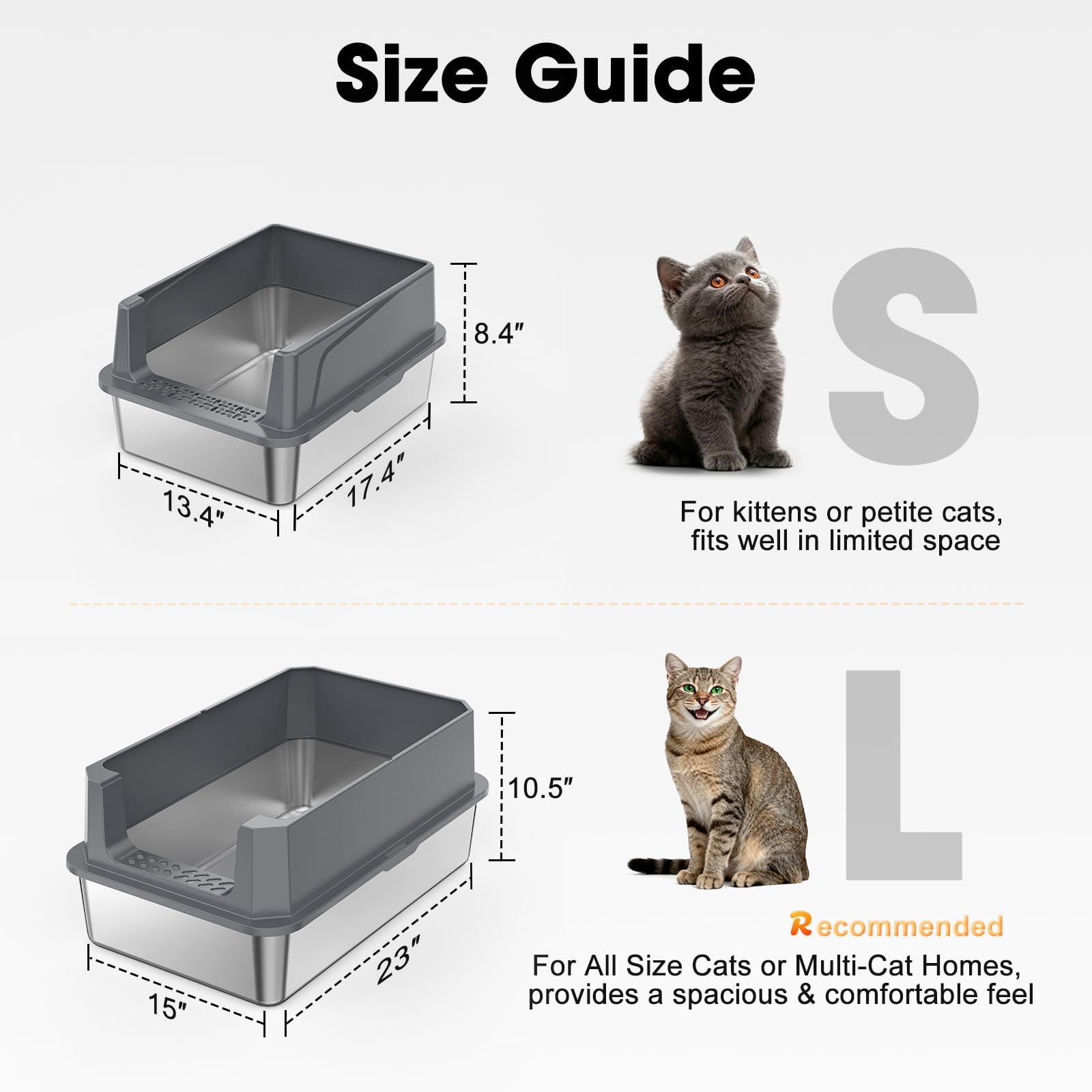FURTIME Stainless Steel Cat Litter Box with Lid — Leak-Resistant, Easy to Clean, 2 Sizes