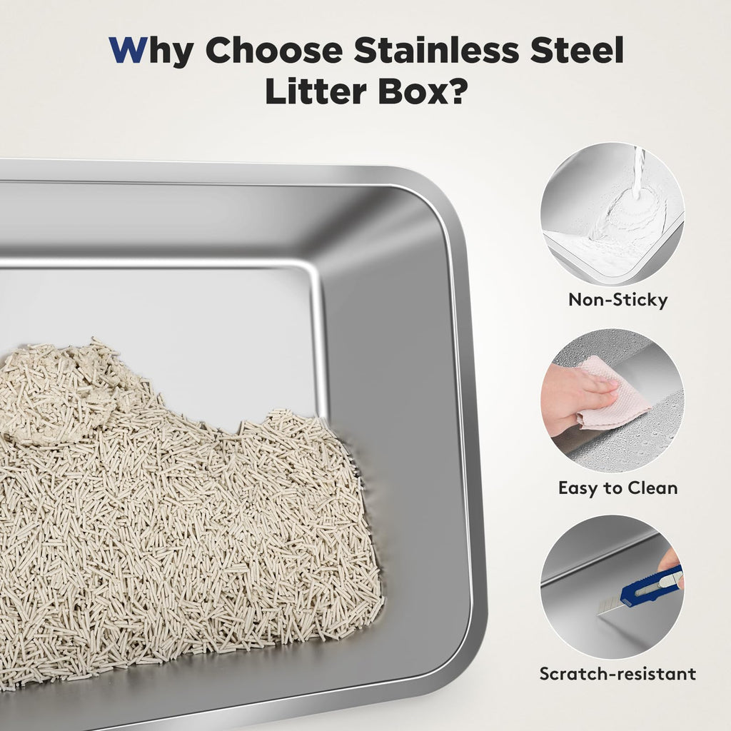 FURTIME XL Stainless Steel Litter Box with Lid | Front & Top Entry, Anti-Leakage, Odor-Free