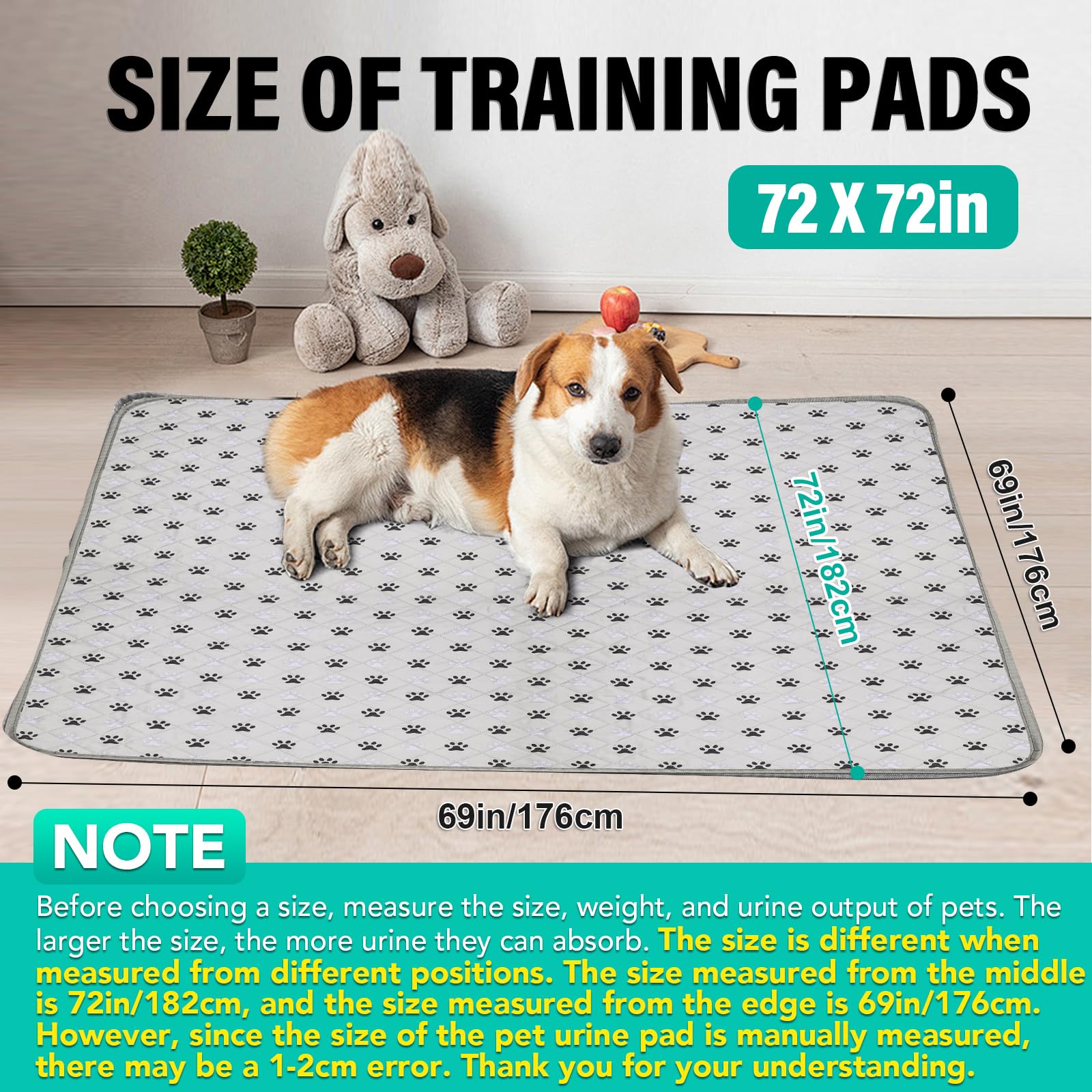 FURWEY 2 Pack Extra Large 72x72 Washable Pee Pads – Non-Slip, Waterproof Training Mats for Dogs
