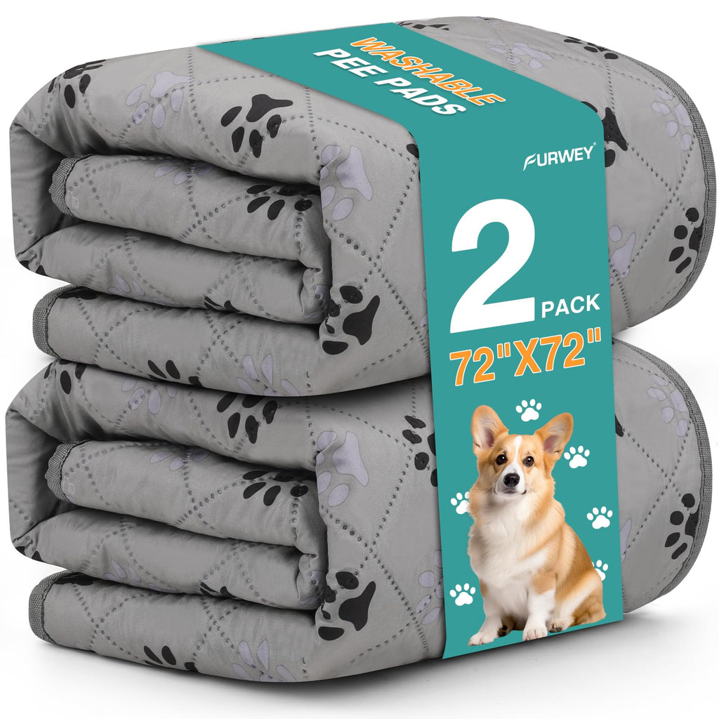 FURWEY 2 Pack Extra Large 72x72 Washable Pee Pads – Non-Slip, Waterproof Training Mats for Dogs