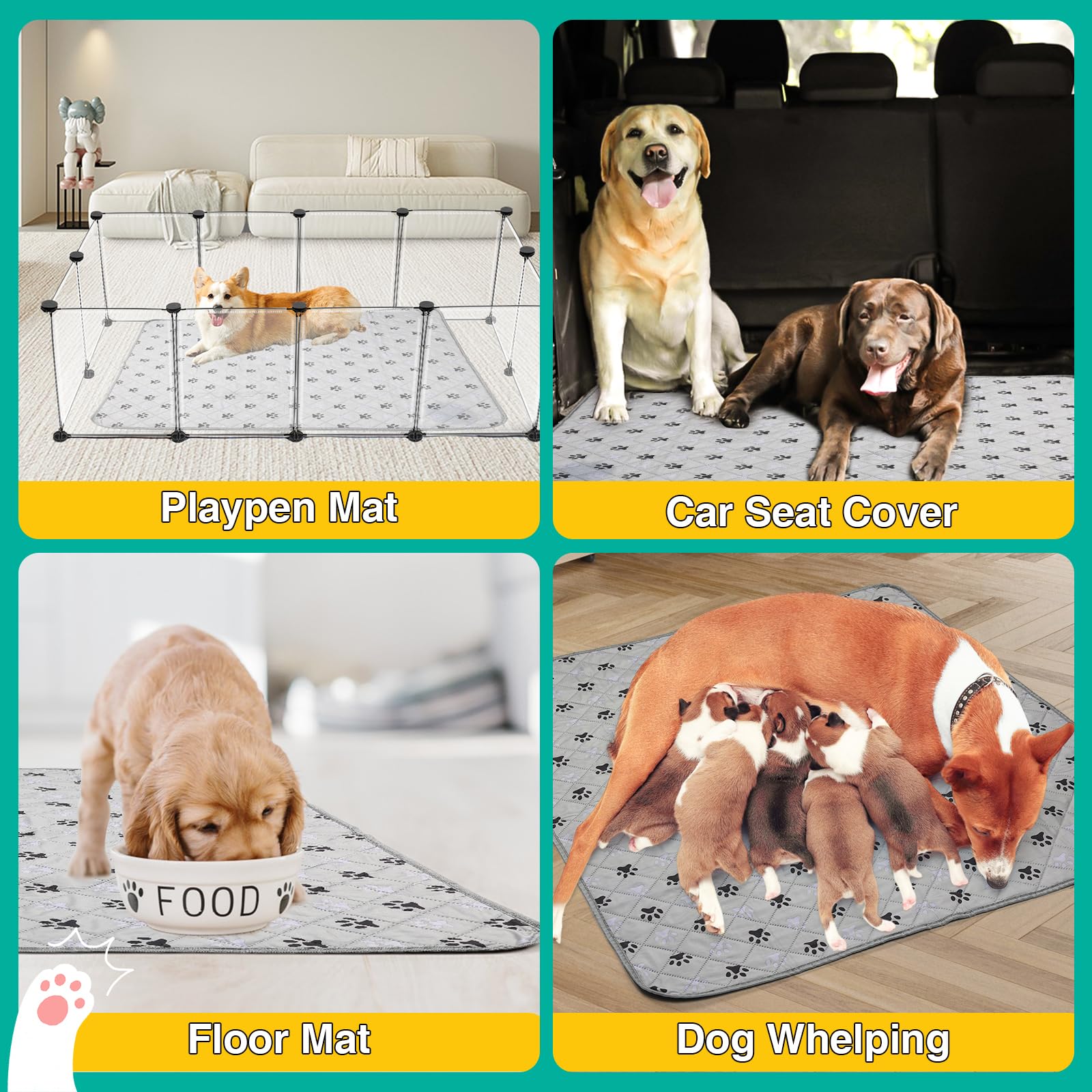 FURWEY 2 Pack Extra Large 72x72 Washable Pee Pads – Non-Slip, Waterproof Training Mats for Dogs