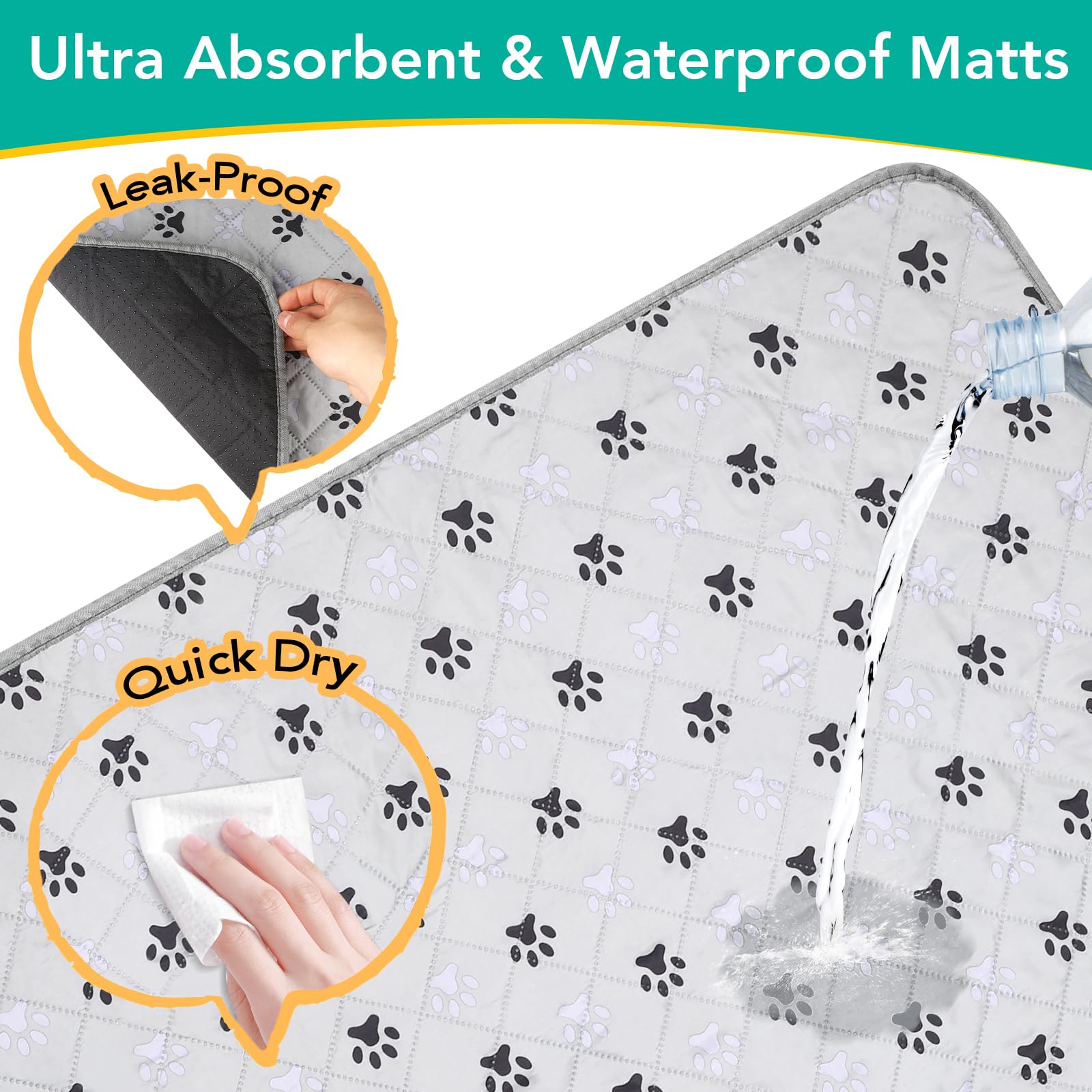 FURWEY 2 Pack Extra Large 72x72 Washable Pee Pads – Non-Slip, Waterproof Training Mats for Dogs
