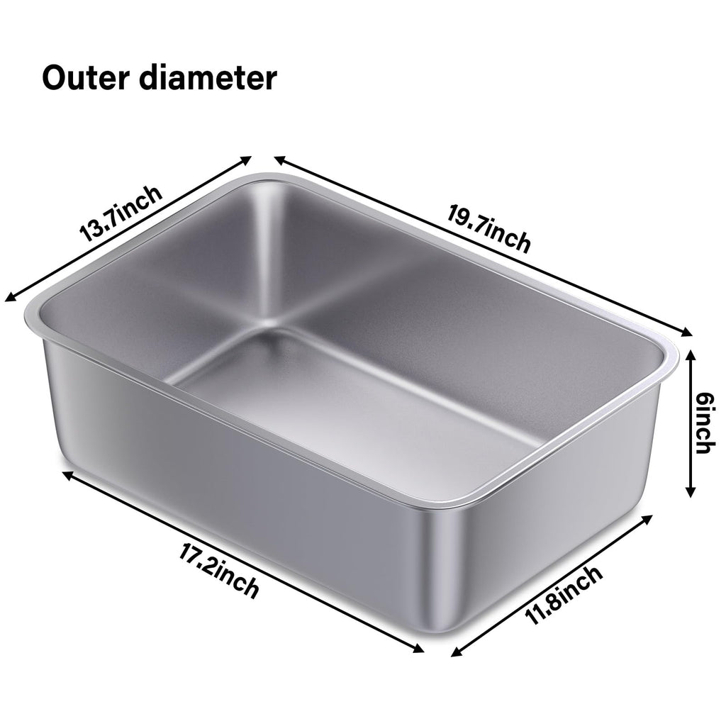 FUTAM Stainless Steel Litter Box 2-Pack – Large 19.7x13.7x6 in, Easy to Clean