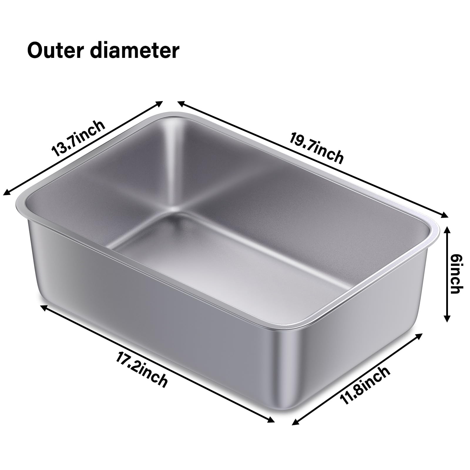 FUTAM Stainless Steel Litter Box 2-Pack – Large 19.7x13.7x6 in, Easy to Clean