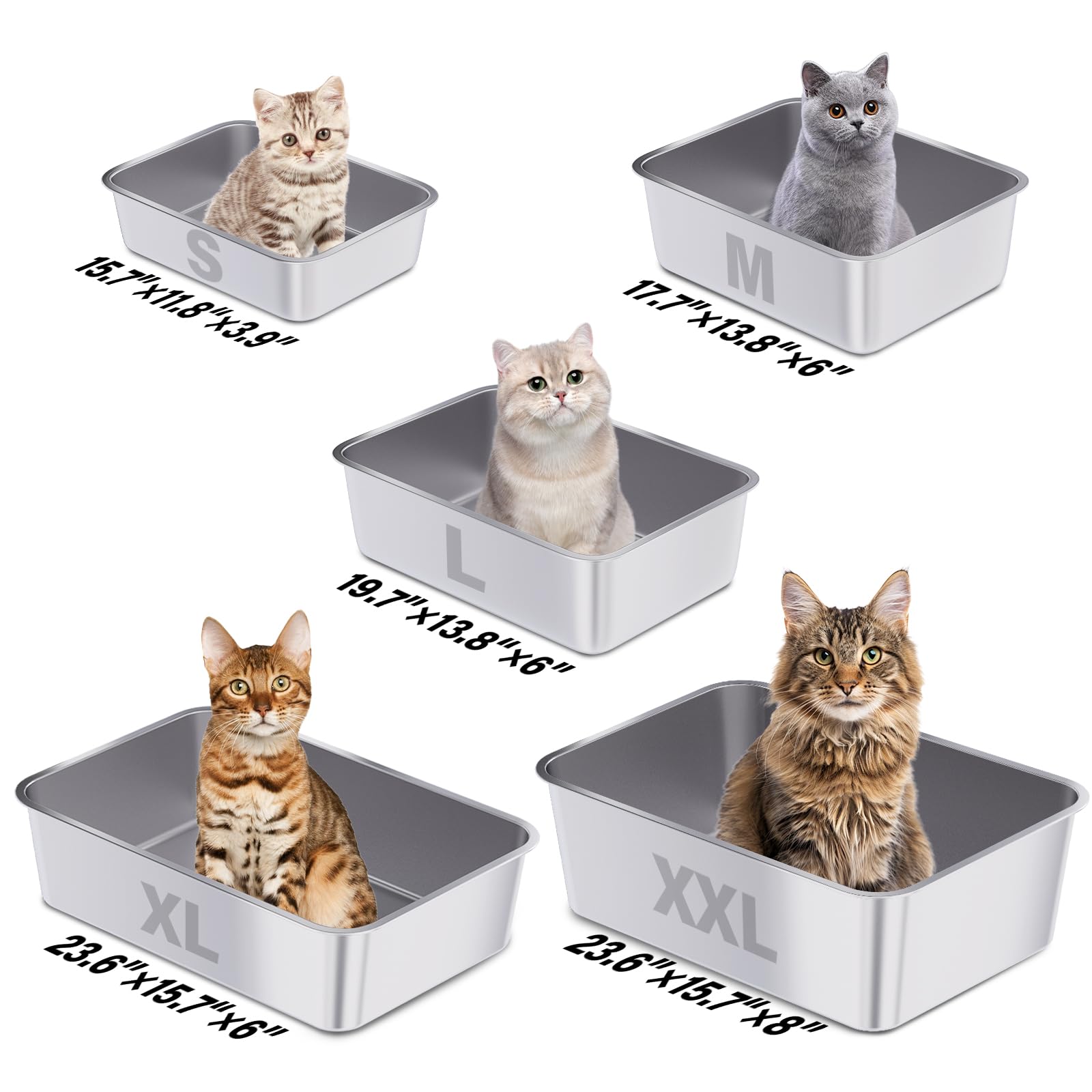 FUTAM Stainless Steel Litter Box 2-Pack – Large 19.7x13.7x6 in, Easy to Clean