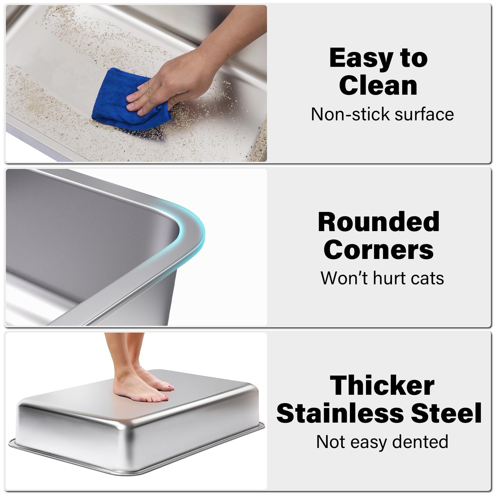 FUTAM Stainless Steel Litter Box – XXL 28x20x6 in for Big Cats & Multi-Cat Homes | Non-Stick, Easy-Clean, Rust-Resistant