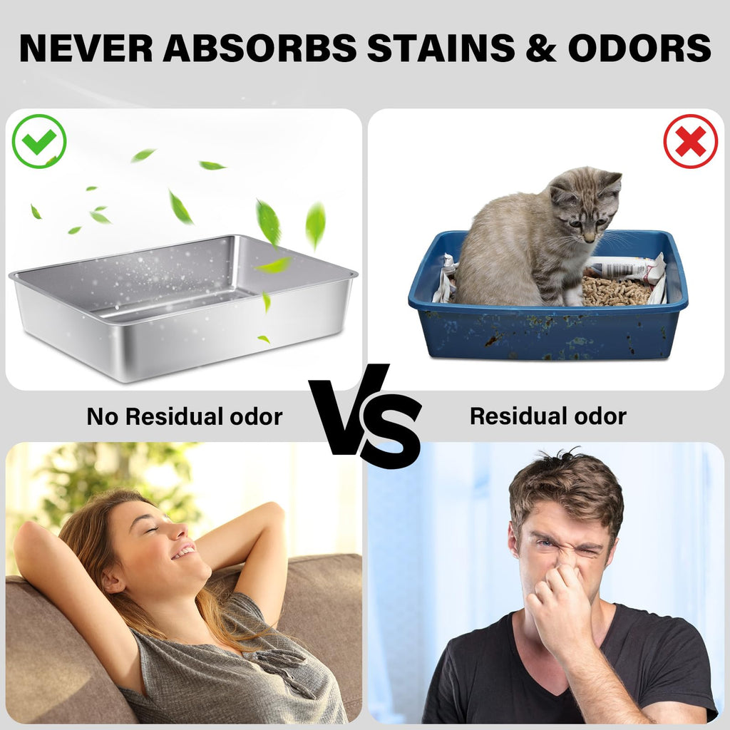FUTAM Stainless Steel Litter Box – XXL 28x20x6 in for Big Cats & Multi-Cat Homes | Non-Stick, Easy-Clean, Rust-Resistant