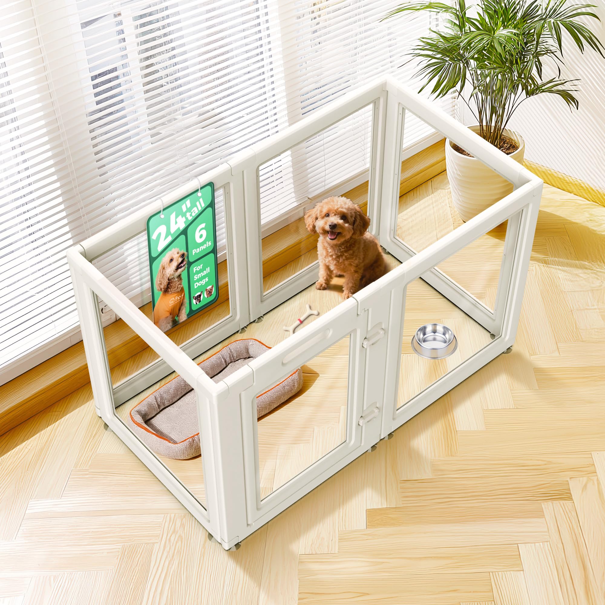 FXW AuraSpace 24-Inch Acrylic Indoor Dog Playpen - 6 Panels, White