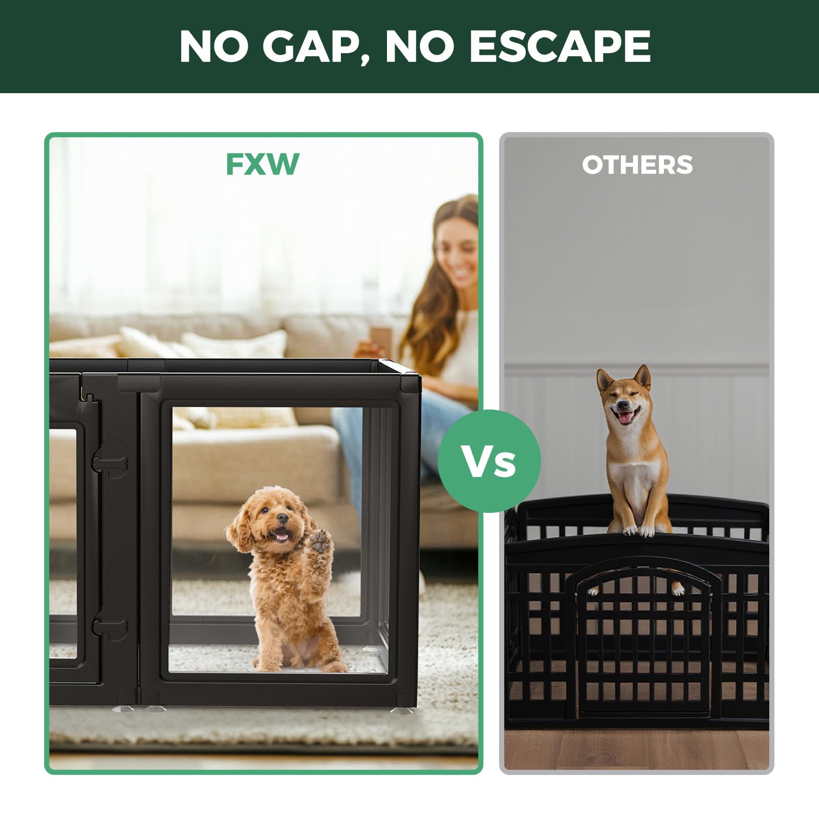 FXW AuraSpace 24-Inch Acrylic Indoor Dog Playpen – 8 Panels, Black
